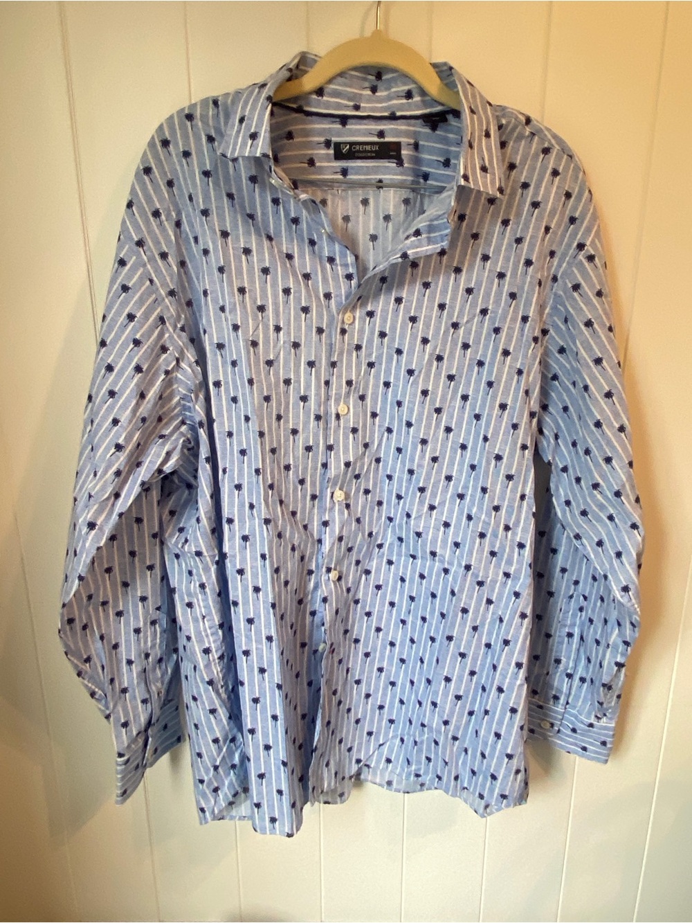 Daniel Cremieux Light Blue Striped Shirt with Navy Palm Motif for men